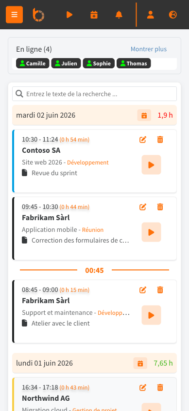Capture de la vraie app Btime sur mobile